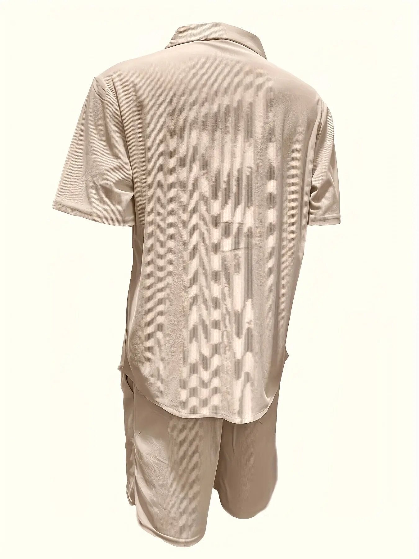 2-teiliges Herren-Sommer-Set - gestreiftes Polyester-Shirt mit Kurzarm und Hose Dropshipman