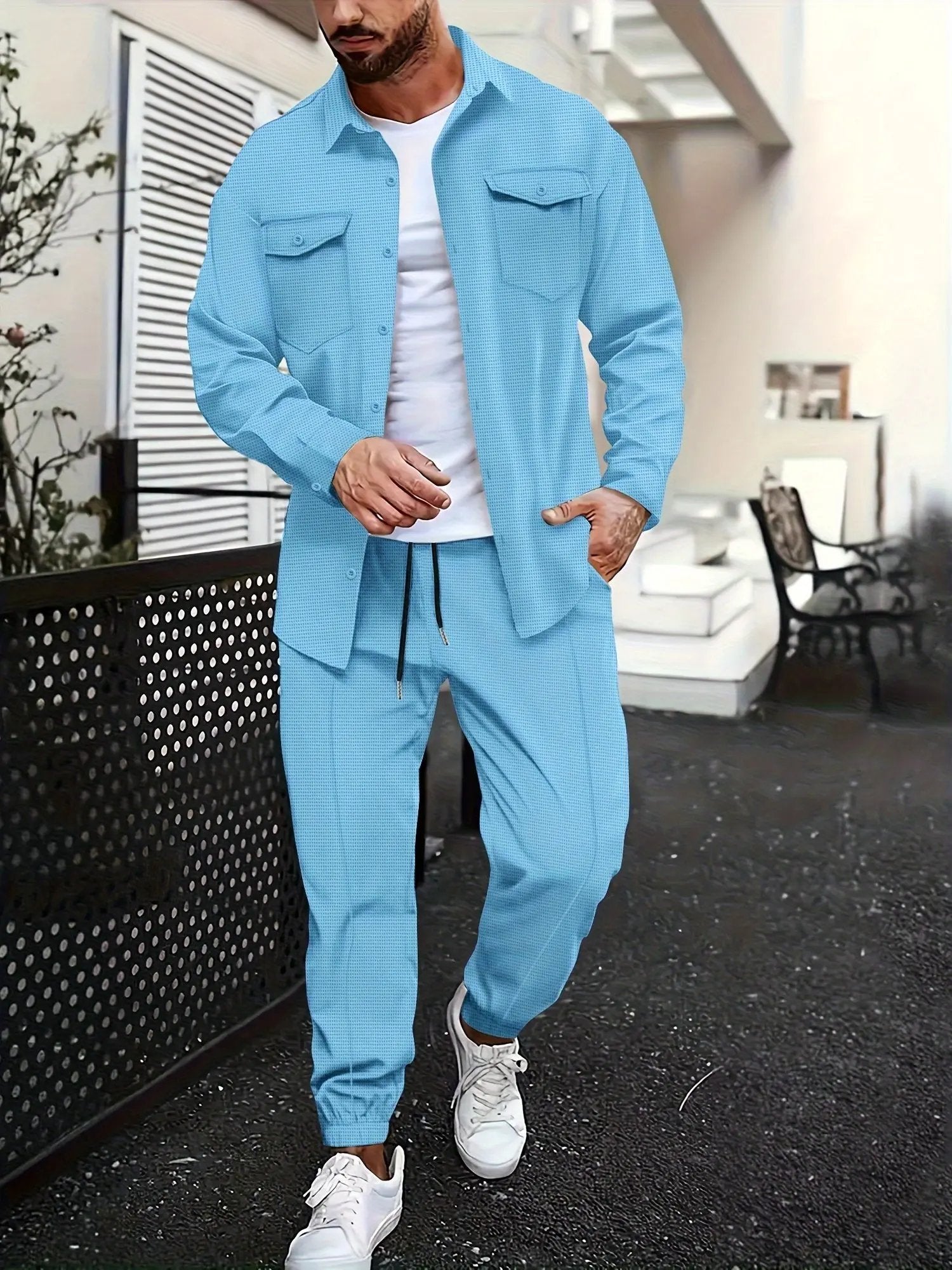 AURÉLIA Herren Casual Sportswear Set (Langarmhemd + Hose) Dropshipman