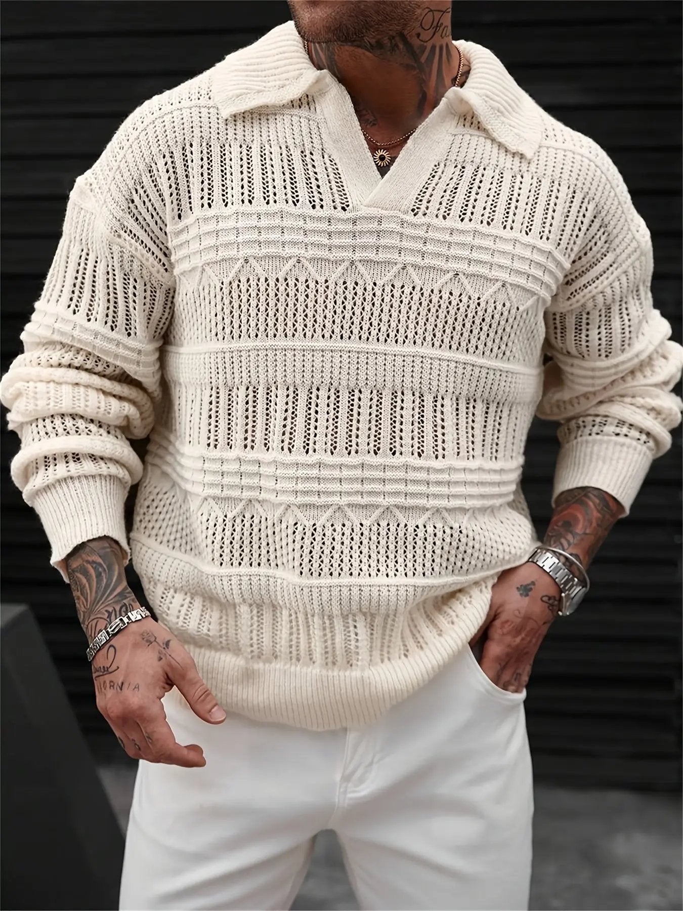 AURÉLIA Herren Strickpullover für Herbst mit Kragen Dropshipman