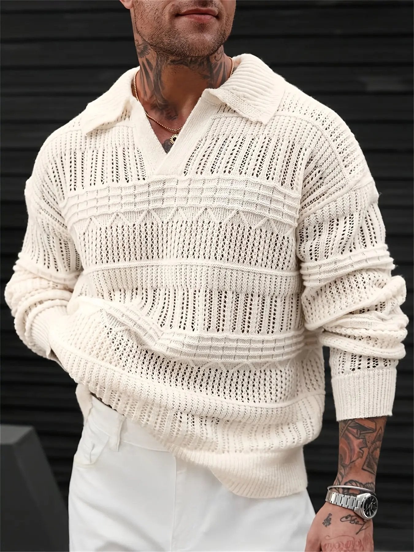 AURÉLIA Herren Strickpullover für Herbst mit Kragen Dropshipman