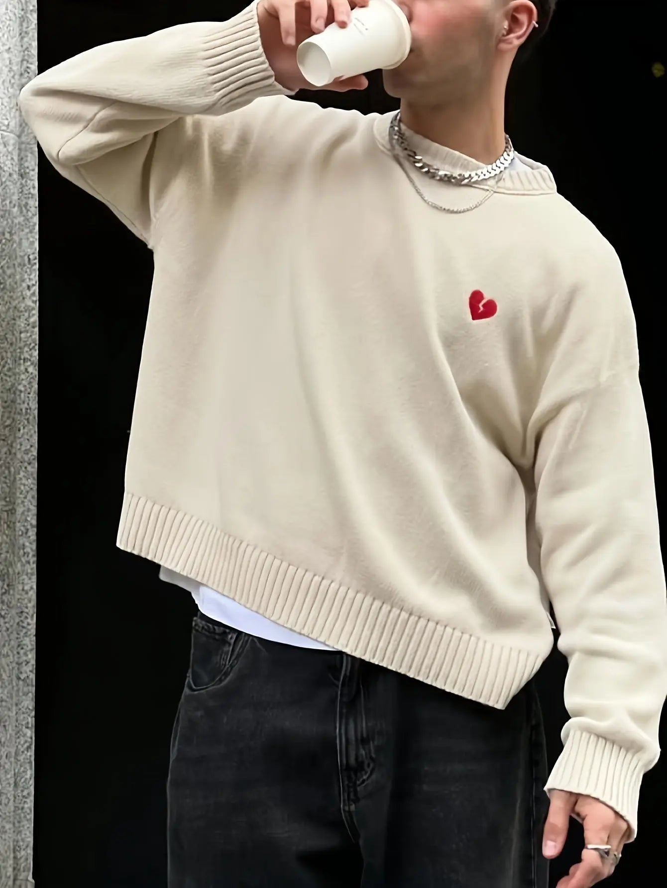 AURÉLIA Unisex-Strickpullover, lässiger Rundhals mit langen Ärmeln und Herz-Muster Dropshipman