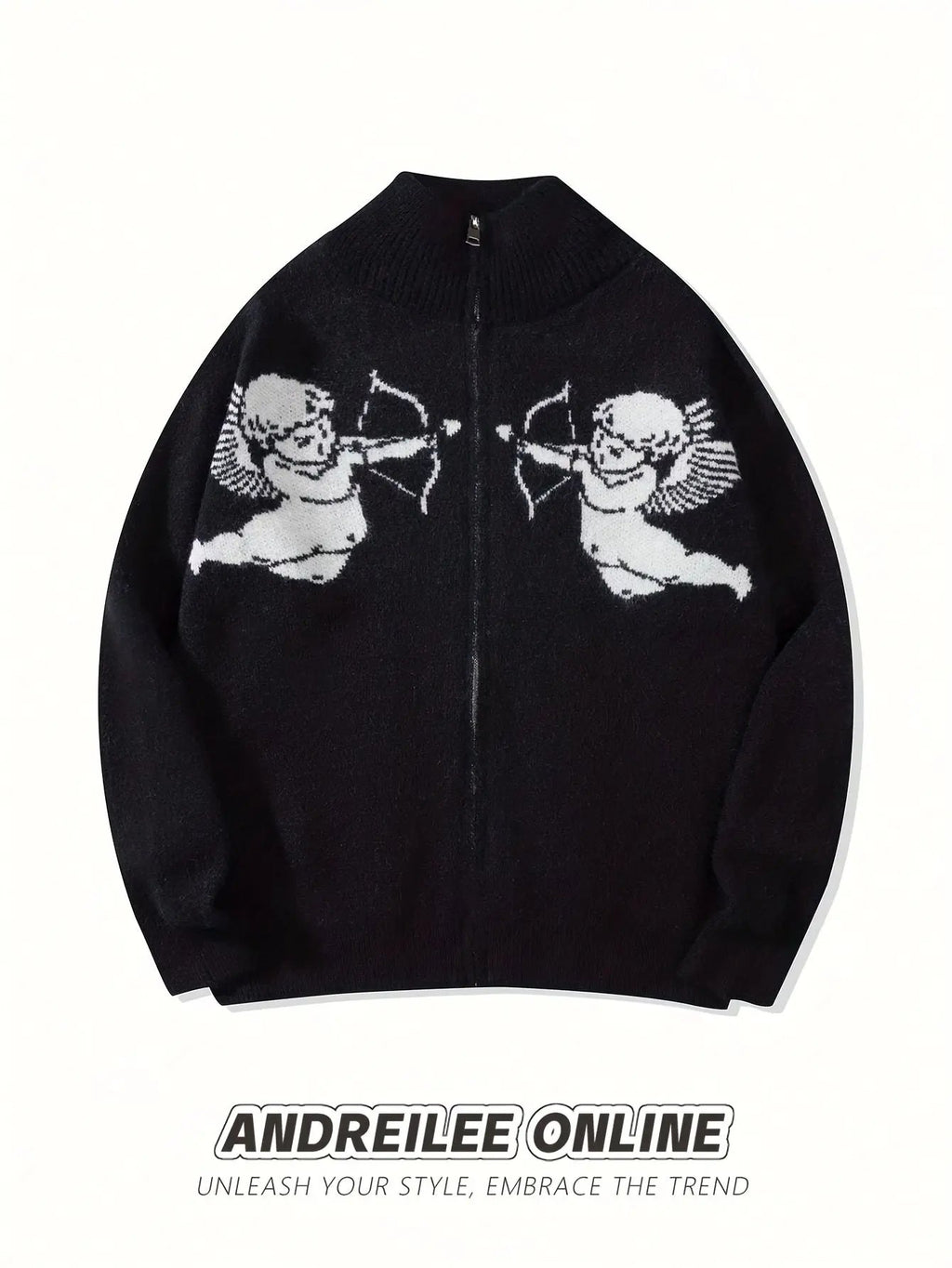 Herren Strickpullover mit Engelsflügel-Design – Vollreißverschluss, hoher Kragen Dropshipman