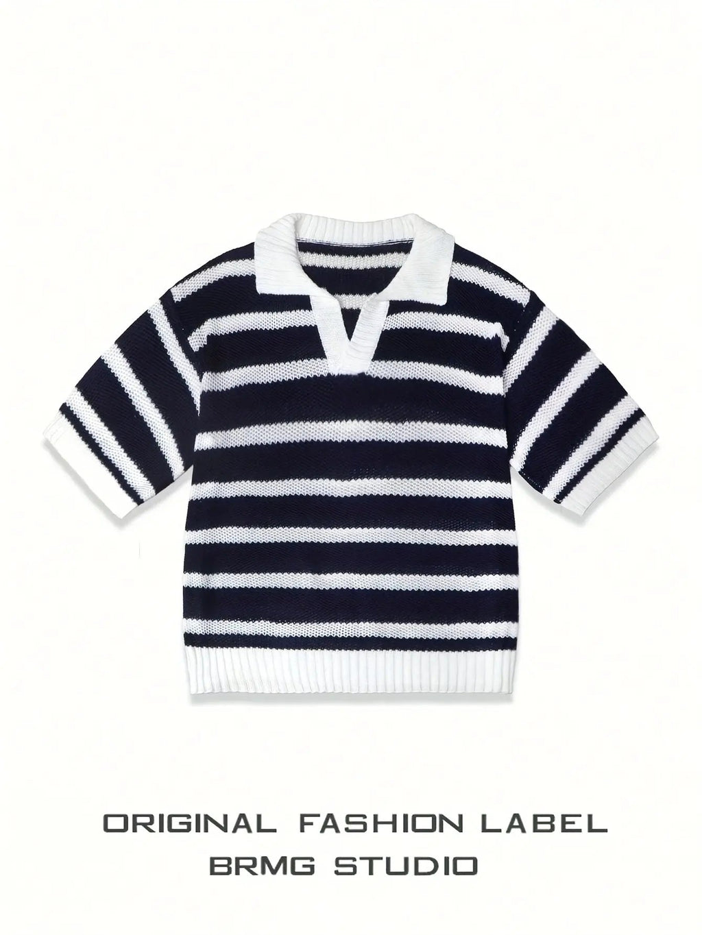 Lässiger gestreifter Strickpullover (Kurzarm, Unisex) Dropshipman