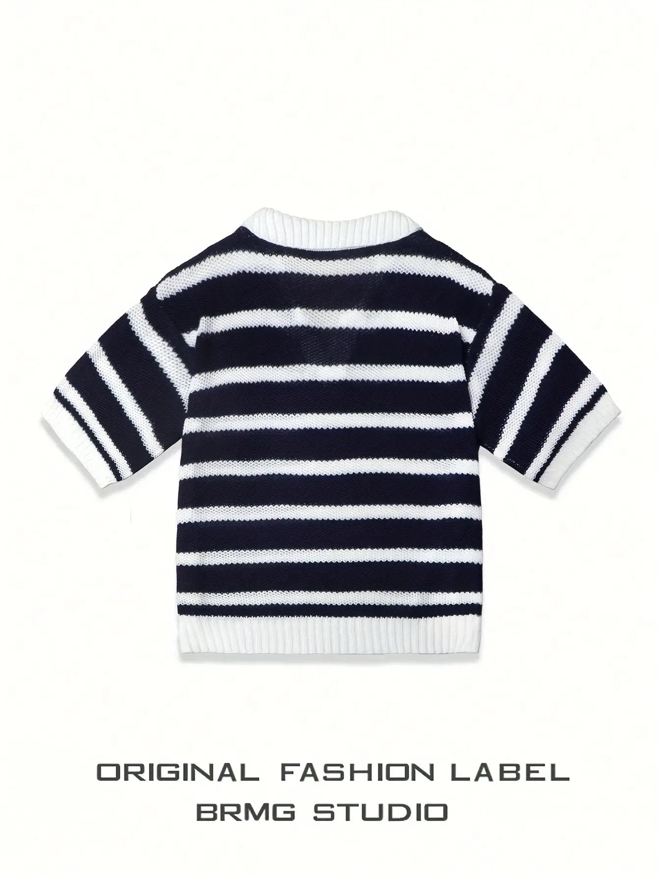 Lässiger gestreifter Strickpullover (Kurzarm, Unisex) Dropshipman